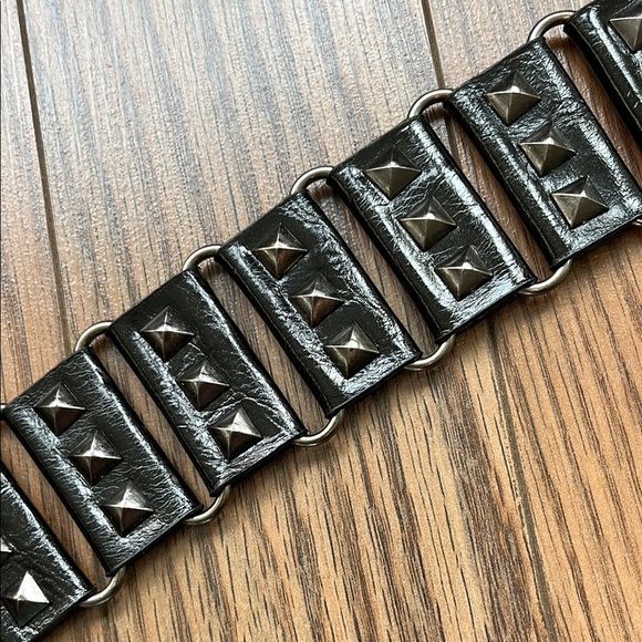 Black Studded Vegan Leather Belt - Picture 2 of 5